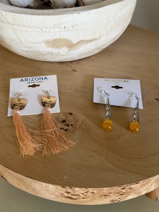 Jewelry - Arizona Tan Tassel Drop Earrings & Yellow Teardrop Dangles